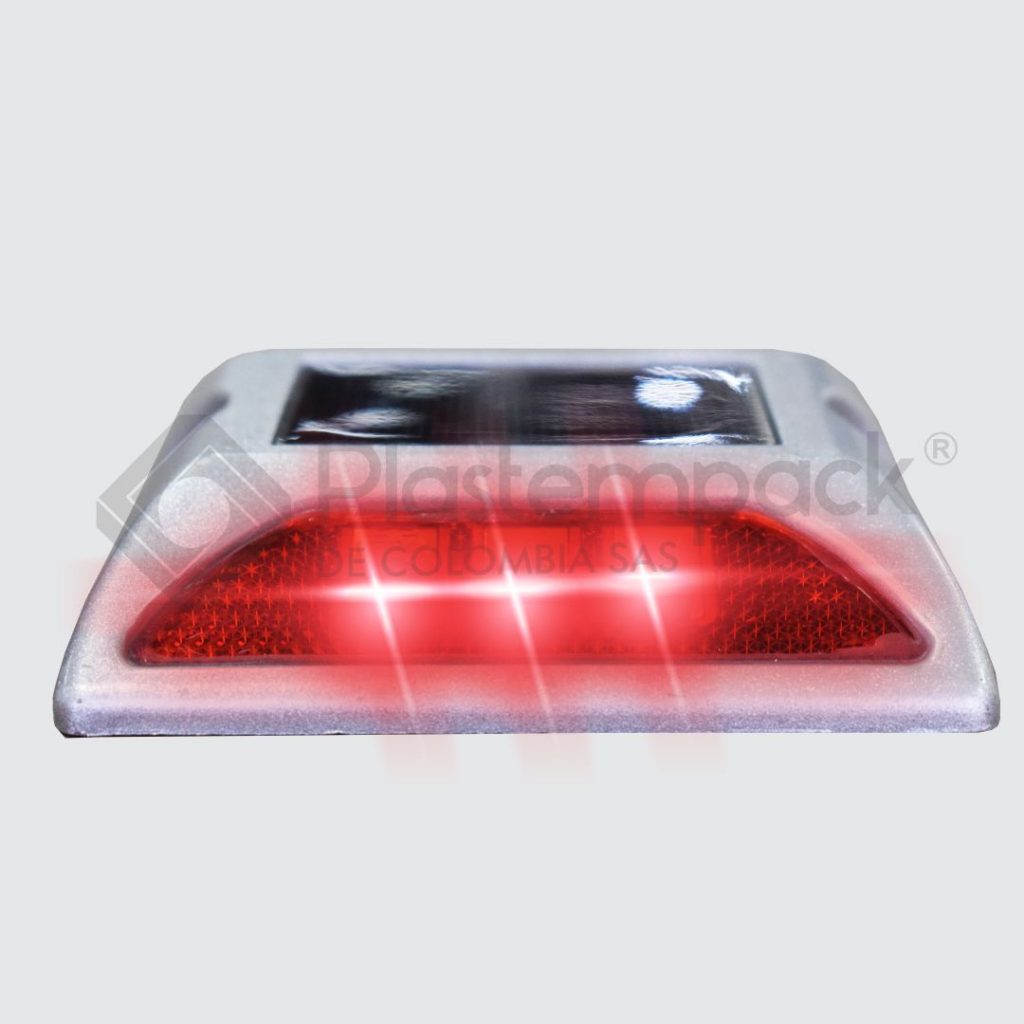 Tacha Solar Roja En Aluminio Con 6 Leds